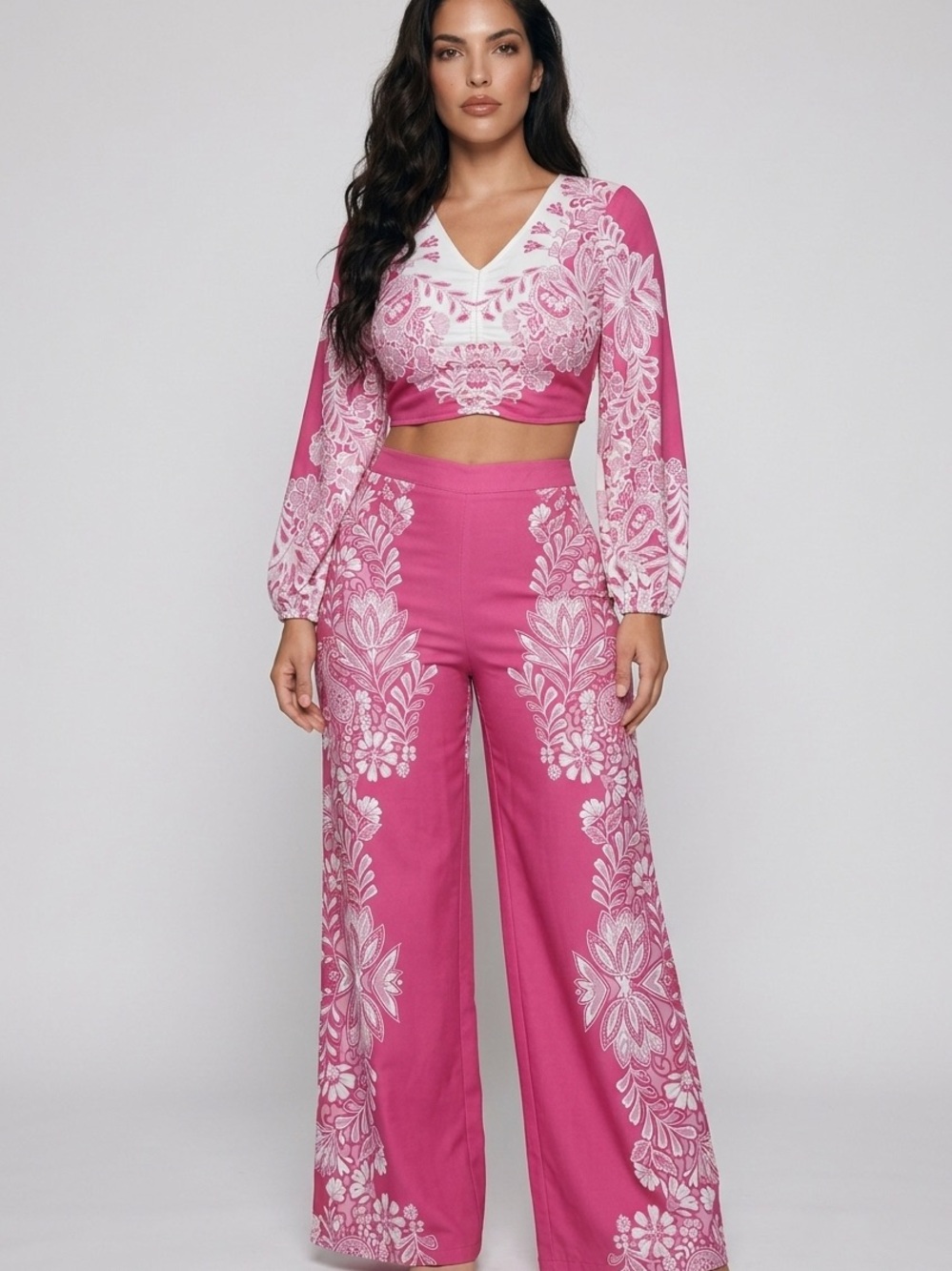 High-Waist Floral Print Wide-Leg Pants and Top Set